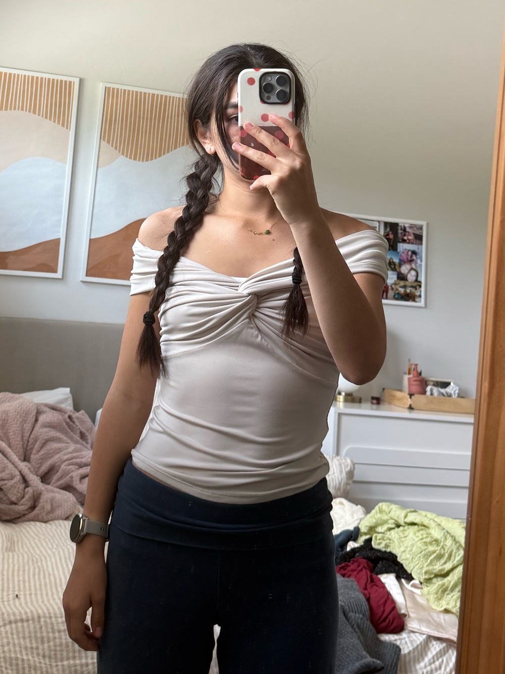 Abercrombie & Fitch cream off the shoulder top in a S